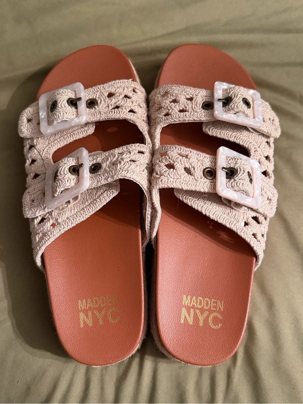 Madden NYC Women’s Cream Crochet Platform Slides